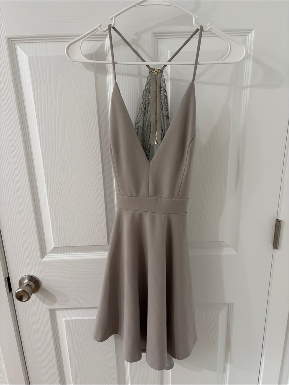 Trac Taupe V-Neck Spaghetti Strap Skater Dress